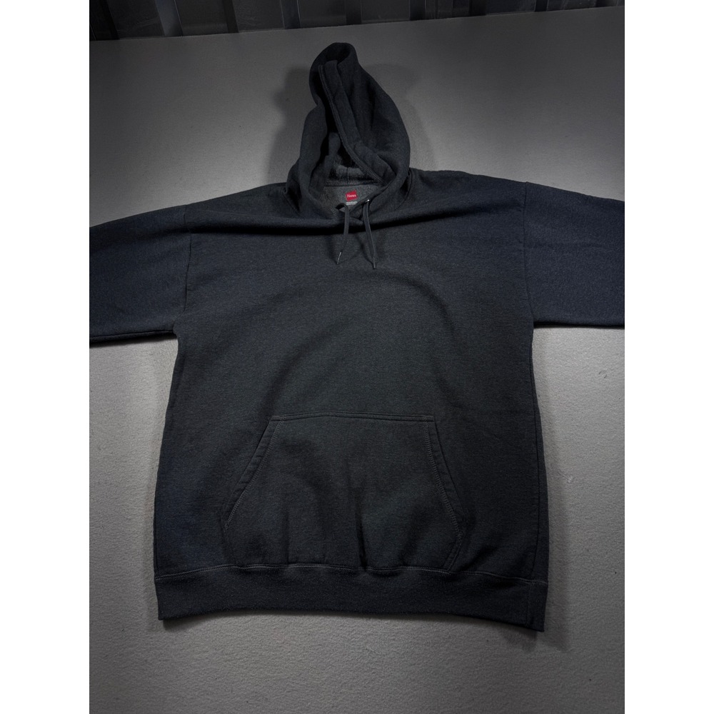 Hanes Mens Pullover Hoodie Charcoal Heather Gray Fleece Sweatshirt Medium